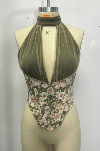Halter Neck Floral Corset Top