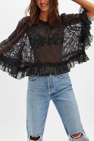 Lace Floral Ruffle Blouse