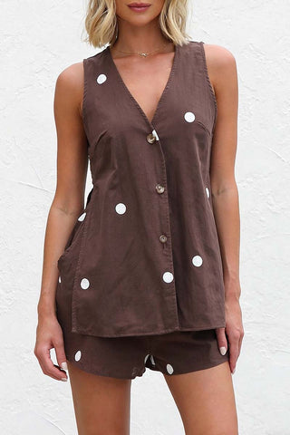 Button-Front Polka Dot Short Set