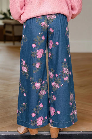 Floral Tie Waist Wide Leg Jeans