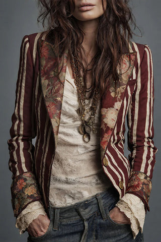 Striped Floral Patchwork Blazer
