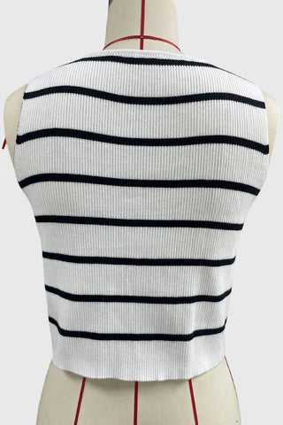 Striped Ribbed Bow-Front Sleeveless Vest
