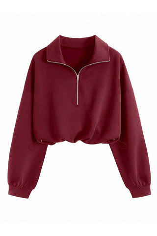Zipper Collar Crop Sweatshirt