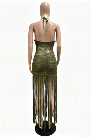 Sequin Halter Fringe Bodycon Vacation Dress