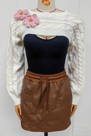 Floral Cable-Knit Crop Sweater