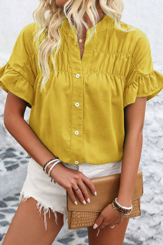 Button-Up Ruffled Sleeve Blouse