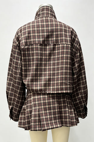 Plaid Zip-Up Mock Neck Short Set