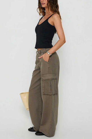 High-Waist Wide-Leg Cargo Casual Pants