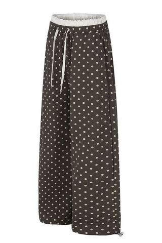 Polka Dot Drawstring Wide-Leg Casual Pants