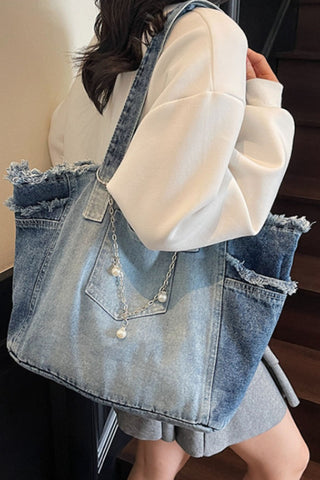 Distressed Patch Pocket Oversized Tote