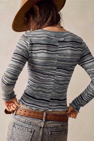 Striped Knit Crew Neck Crop Top