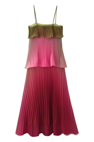 Ombre Pleated Tiered Casual Dress