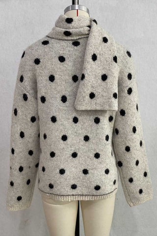 Polka Dot Knit Sweater with Scarf