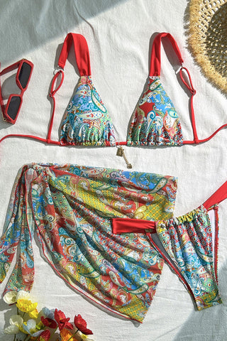 Print Bikini and Skirt Set