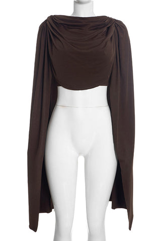 Draped Cowl Neck Long Sleeve Crop Top
