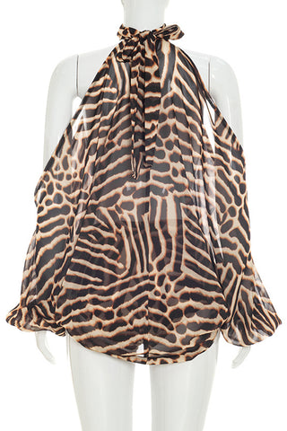 Zebra Print Halter Ruffle Short Set