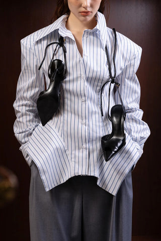 Striped Puff Sleeve Peplum Shirt