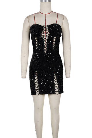 Sequin Lace-Up Cutout Mini Dress
