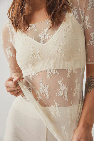 Sheer Floral Lace Fitted Top