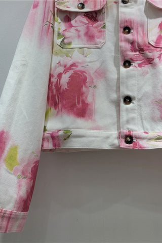 Floral Print Button-Front Denim Jacket
