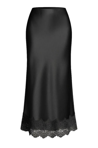 Lace Hem Satin Slip Midi Skirt