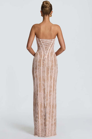 Floral Lace Strapless Maxi Dress