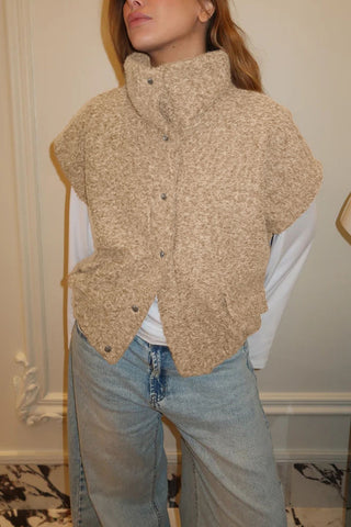 High-Collar Snap Button Fuzzy Vest