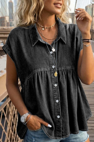 Button-Front Short Sleeve Top