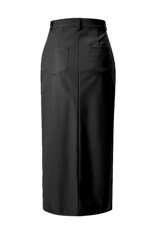 High-Waist Slit Faux Leather Maxi Skirt
