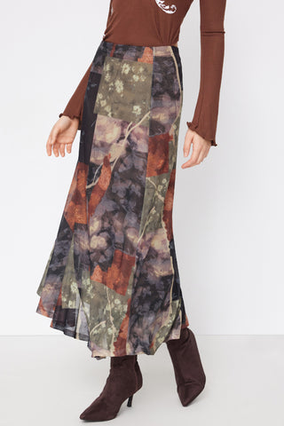 Floral Patchwork Wrap Midi Skirt