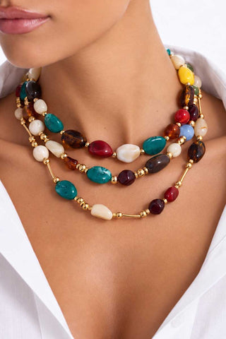 Multi-Strand Polished Stone Bead Necklace