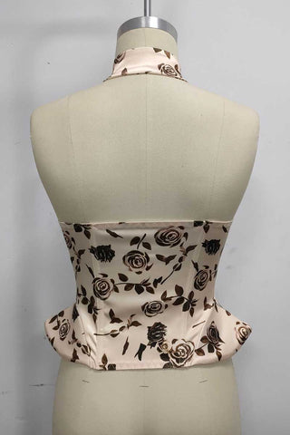 Floral Halter Corset Tank Top