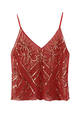 Sequin Geometric Beaded V-Neck Cami
