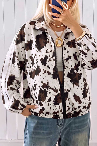 Cow Print Zip-Up Track Jacket