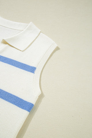Stripe Split V Neck Ribbed Tank