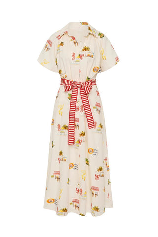 Belted Vacation Print Midi Dress