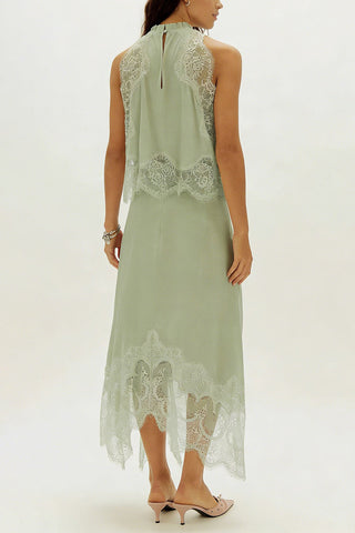 Elegant Lace Trim Skirt Set
