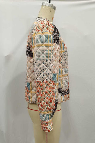 Patchwork Floral Quilted Button-Front Coat