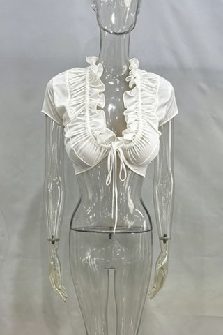 Ruffled Front Tie Crop Top