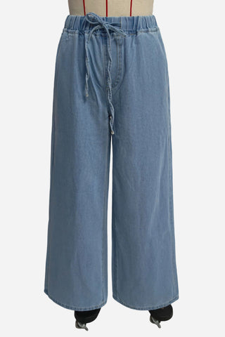 Tie-Front Denim Wide-Leg Pants Set