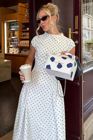 Polka Dot Cap Sleeve Maxi Dress