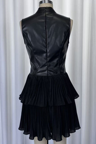 Pleated Ruffle Mini Dress