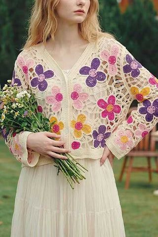 Floral Crochet V-Neck Cardigan