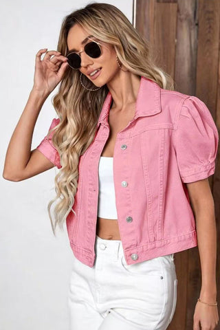 Puff Sleeve Crop Denim Jacket