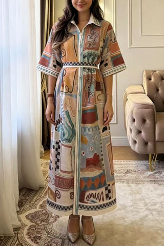 Ocean-Inspired Print Midi Dress