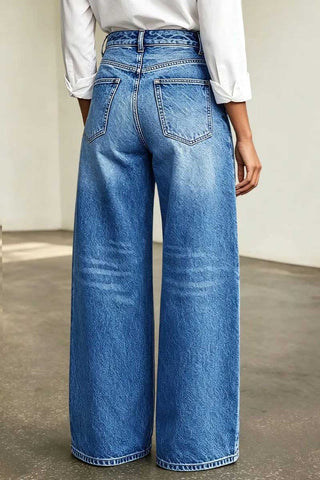 High-Waist Wide-Leg Button Detail Baggy Jeans