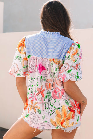 Watercolor Floral Puff Sleeve Blousee