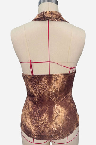 Ruched Halter Snake Print Tank