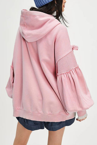 Tie-Sleeve Puff Zip-Up Hoodie