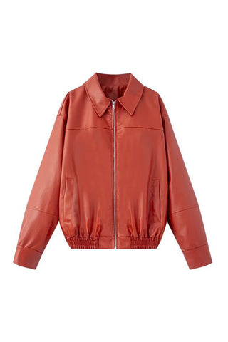 Zip-Up Collared Faux Leather Jacket